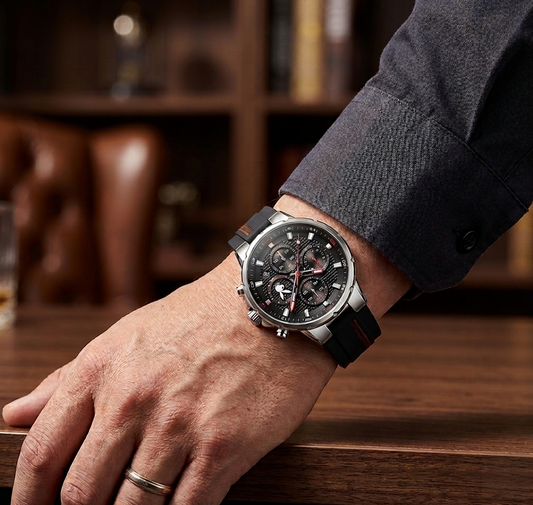 Montre Sport 3052 – Quartz Précision, Design Mécanique & Bracelet Silicone Étanche