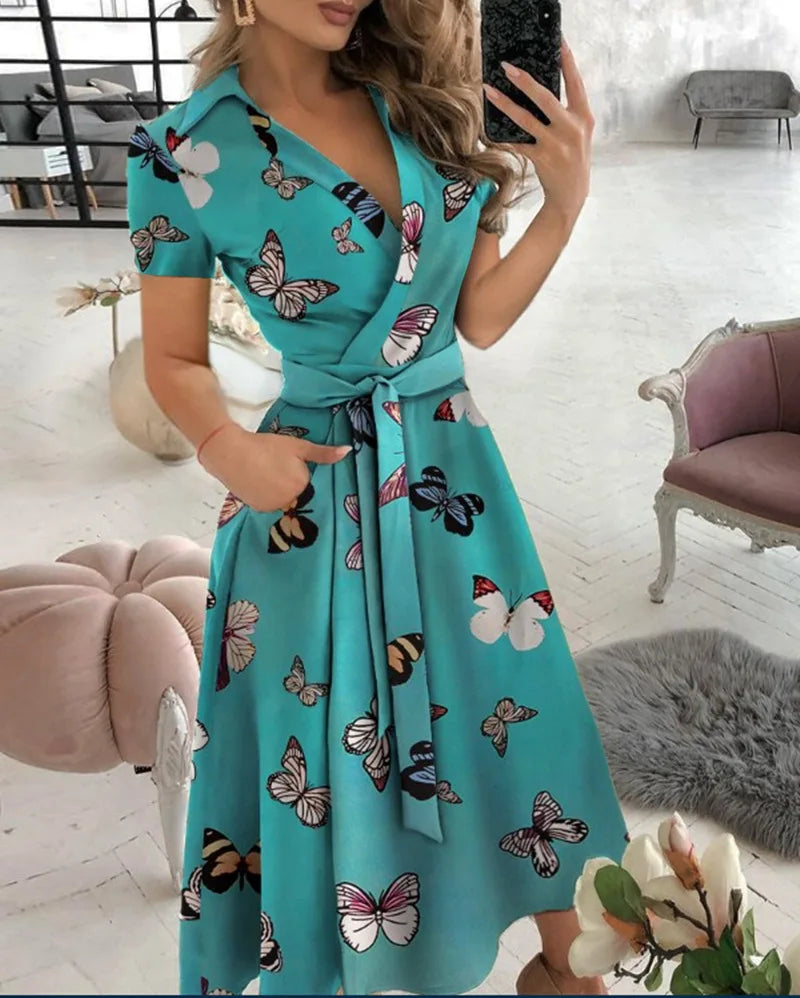 Robe Chemise Maxi "Elysée" – Imprimé Géométrique & Ceinture Ajustable