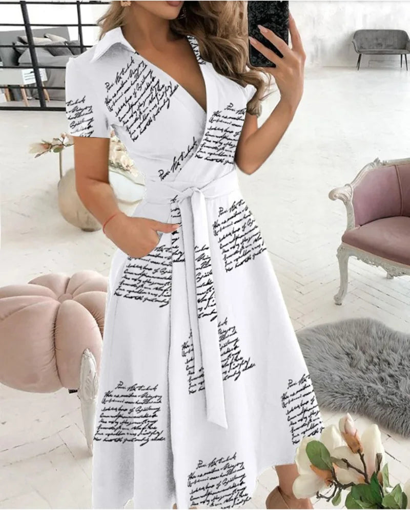 Robe Chemise Maxi "Elysée" – Imprimé Géométrique & Ceinture Ajustable