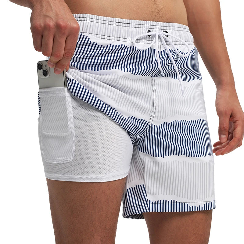 Short de Bain 2-en-1 ESCATCH – Doublure Compression, Séchage Rapide & Poche Zippée