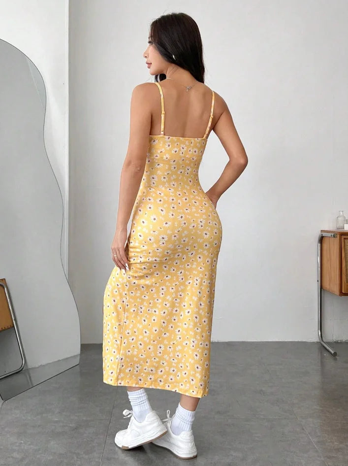 Robe Longue Riviera – Imprimé Floral & Fente Latérale