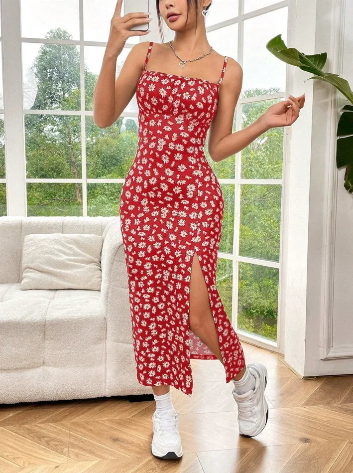 Robe Longue Riviera – Imprimé Floral & Fente Latérale