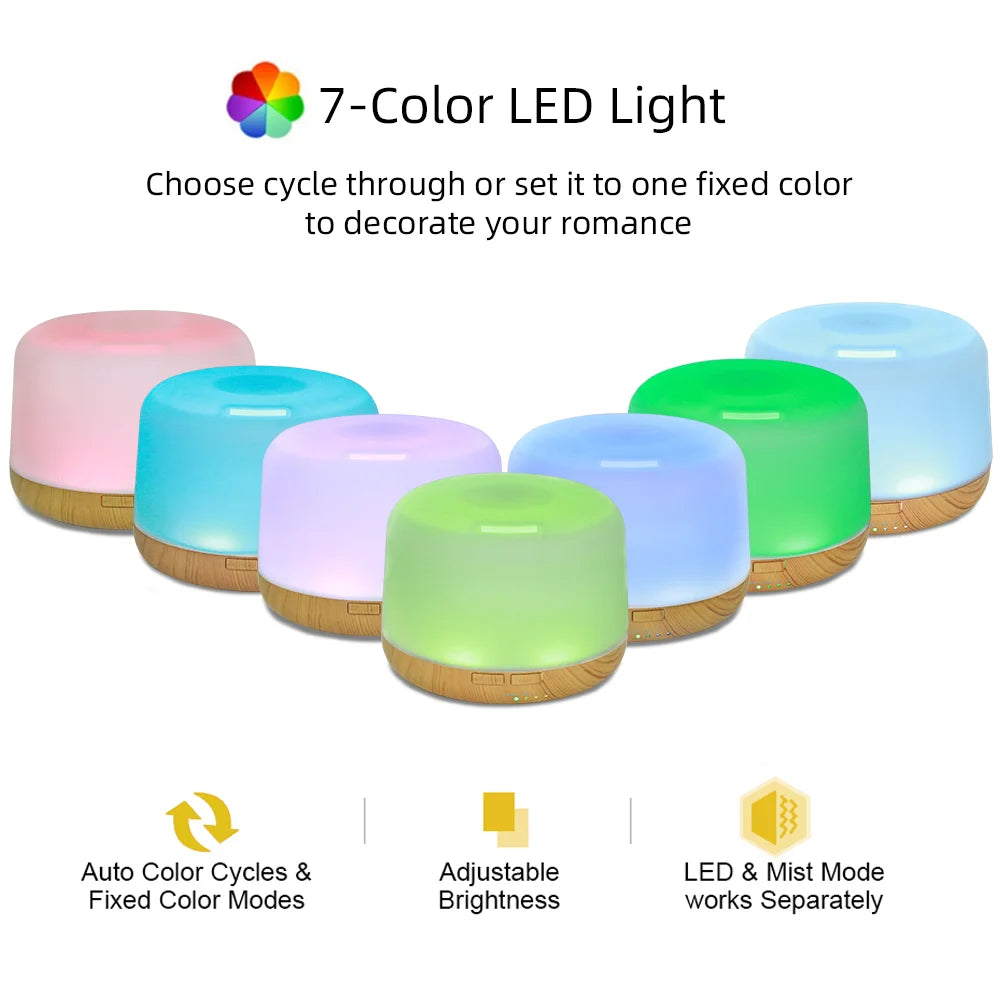 Diffuseur Zen 500ml – Humidificateur LED 7 Couleurs & Huiles Essentielles