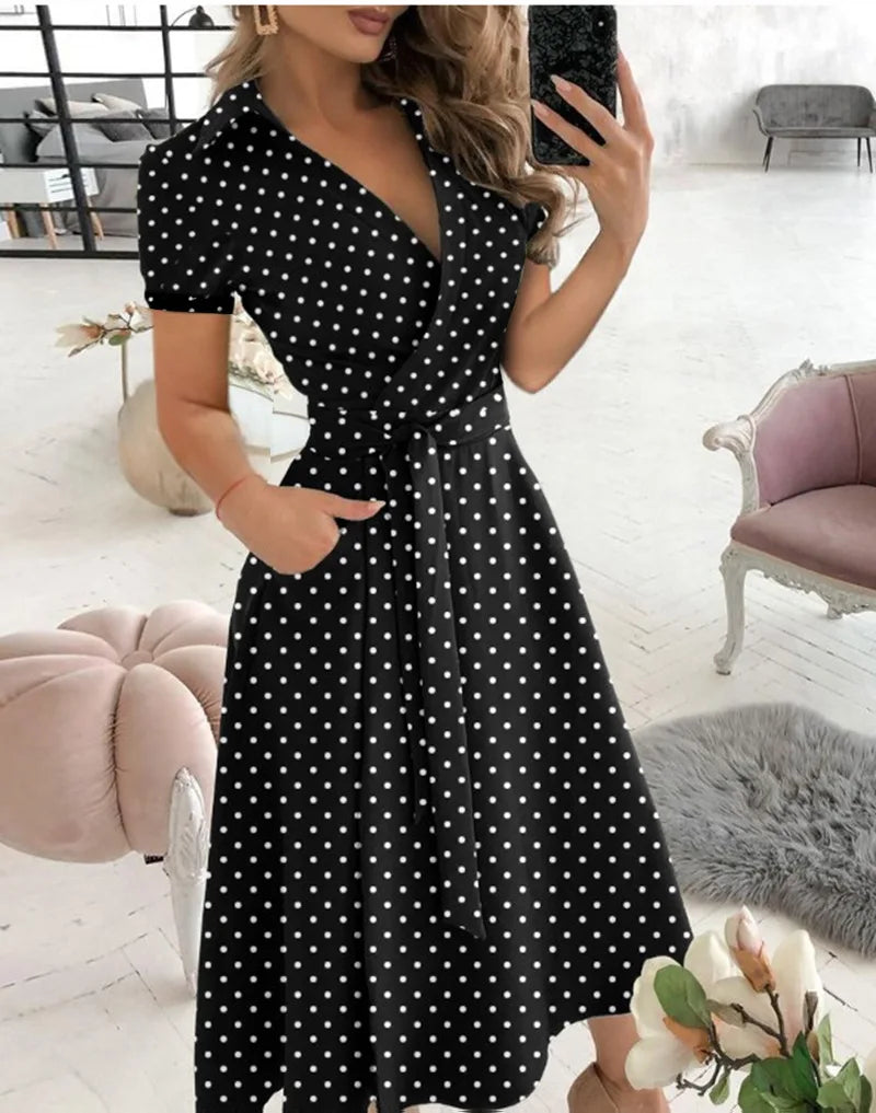 Robe Chemise Maxi "Elysée" – Imprimé Géométrique & Ceinture Ajustable