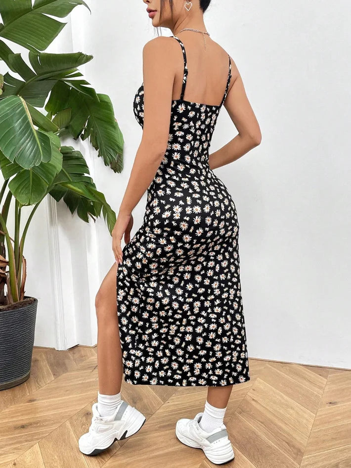 Robe Longue Riviera – Imprimé Floral & Fente Latérale