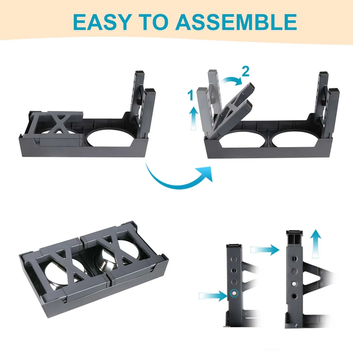 Support de Gamelles Surélevé pour Chien – Ajustable (5 Hauteurs) avec Gamelle Anti-Glouton & Inox