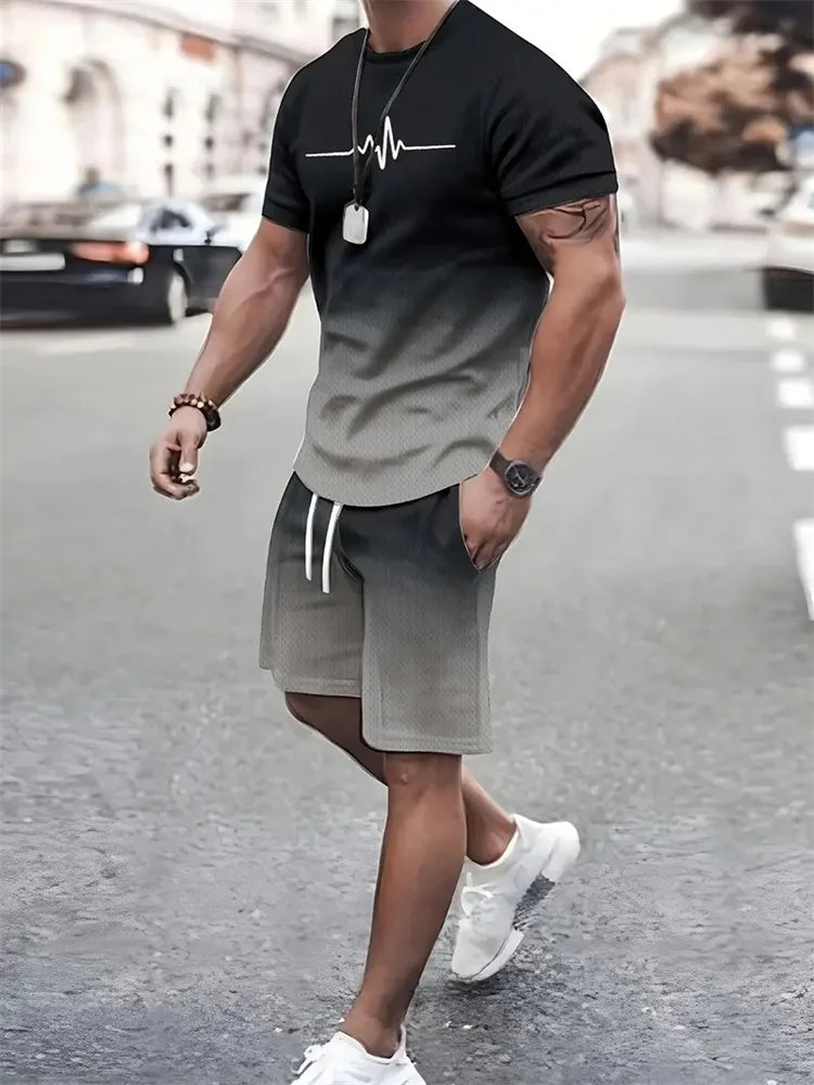 Ensemble Été Homme T-shirt & Short – Design Graphique 3D & Séchage Rapide – Confort & Style Casual