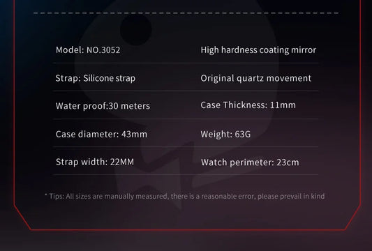 Montre Sport 3052 – Quartz Précision, Design Mécanique & Bracelet Silicone Étanche