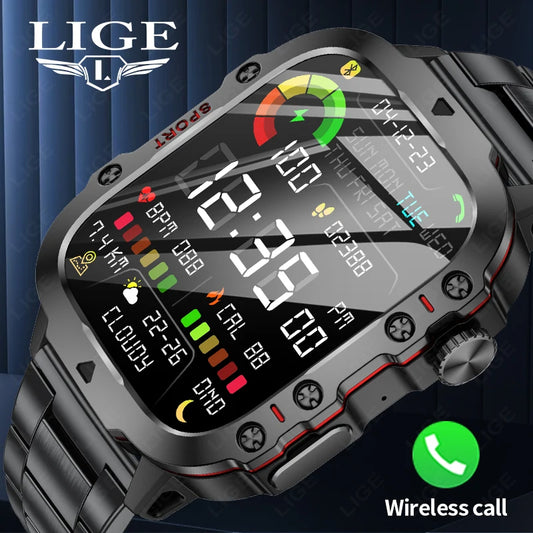 Montre Connectée Militaire LIGE 2026 – Écran 1.96" HD, Appels Bluetooth & Suivi Santé