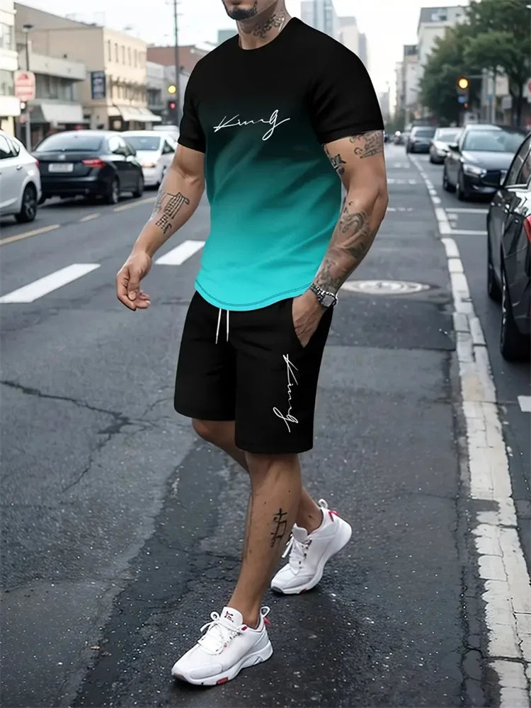 Ensemble Été Homme T-shirt & Short – Design Graphique 3D & Séchage Rapide – Confort & Style Casual
